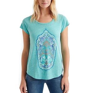 NWT Lucky Brand Turquoise Blue Tribal Medallion Printed Relaxed Lite Shirt